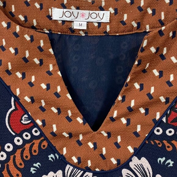 Joy Joy Womens Multicolor Boho Floral Print Dress With 3/4 Sleeves & Ruffle Hem - Picture 2 of 6